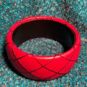 Vintage Leather Like Red Bangle with Black Top Stitch Design